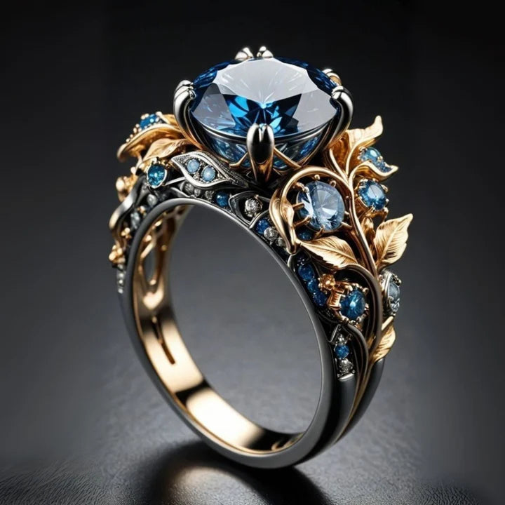 Bague exotique fleur en cristal bleu