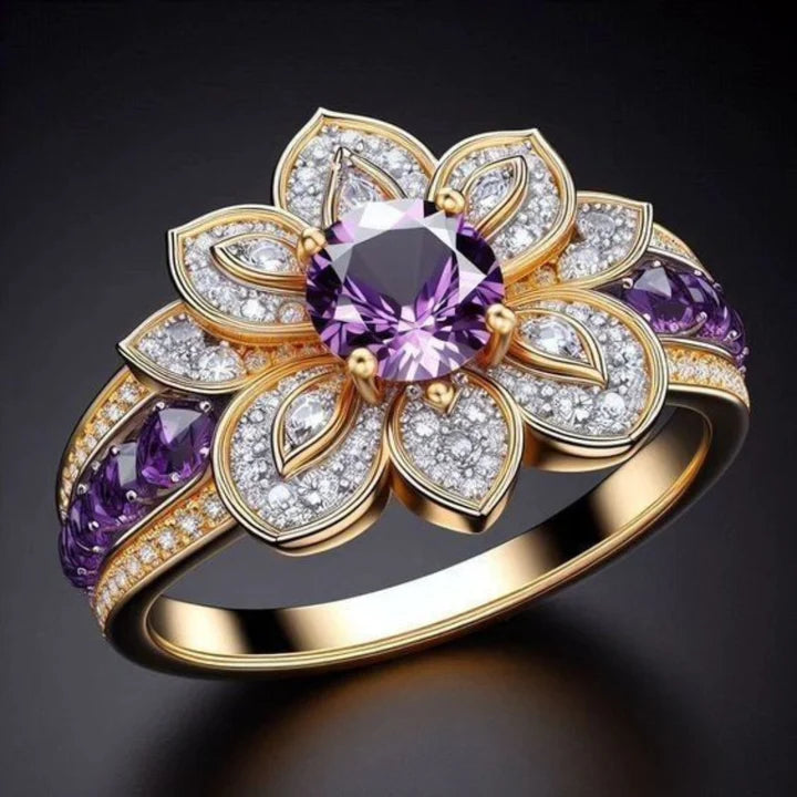 Bague fleur violette brillante exotique