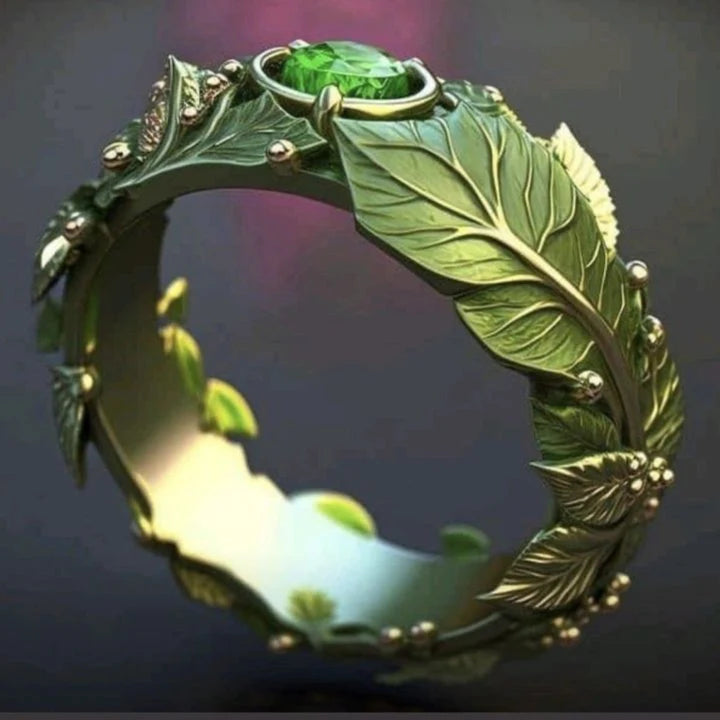 Bague feuille verte exotique