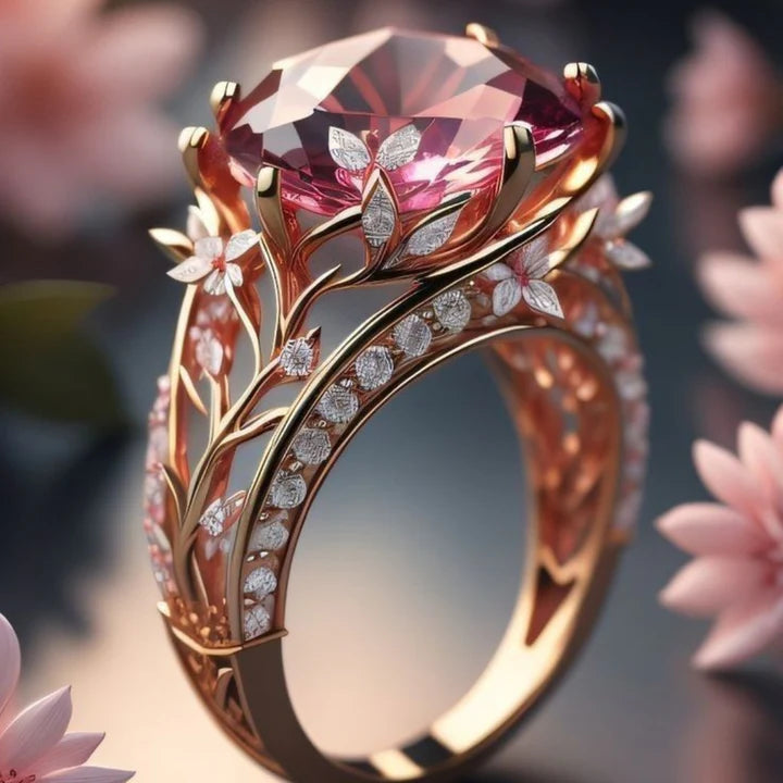Bague fleur rose exotique