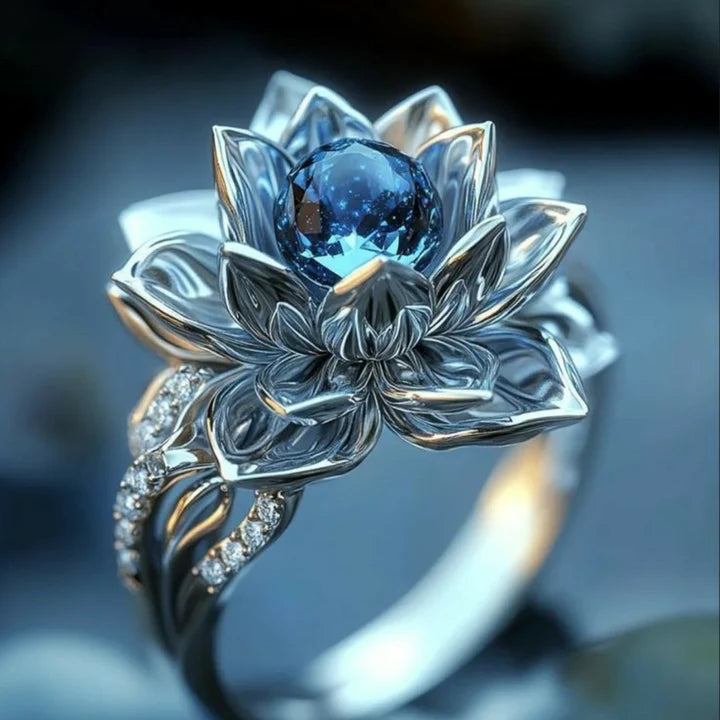 Fleur exotique en cristal bleu argenté