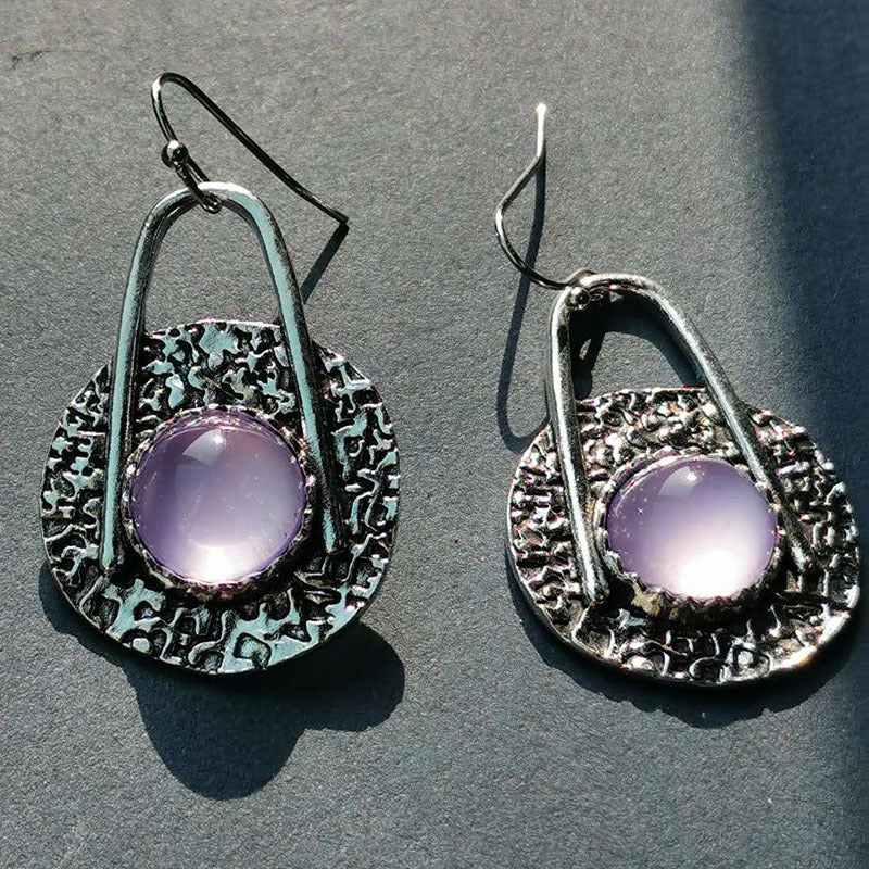 Boucles d'oreilles bohème avec pierres violettes en argent sterling