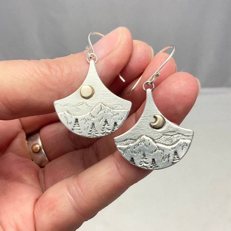 Boucles d'oreilles en argent "soleil et lune de Natura".