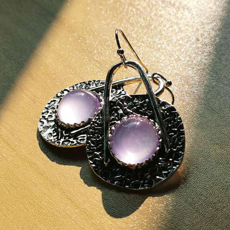 Boucles d'oreilles bohème avec pierres violettes en argent sterling