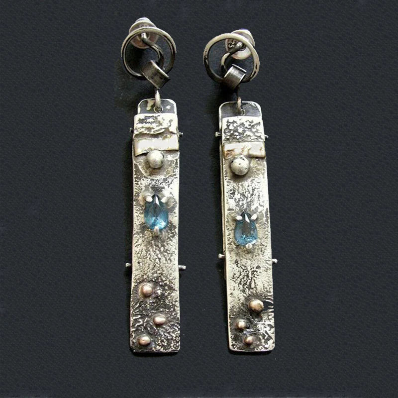 Boucles d'Oreilles Artisanales en Pierre Bleue