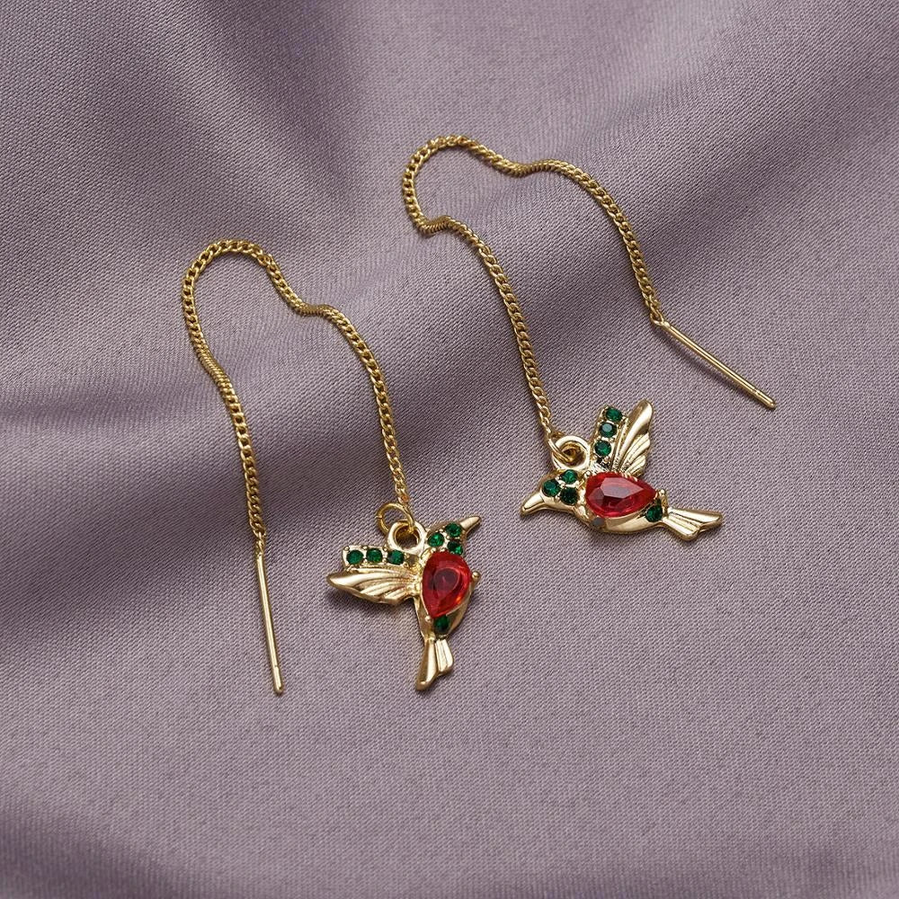Boucles d'Oreilles Colibri en Émail et Zircons