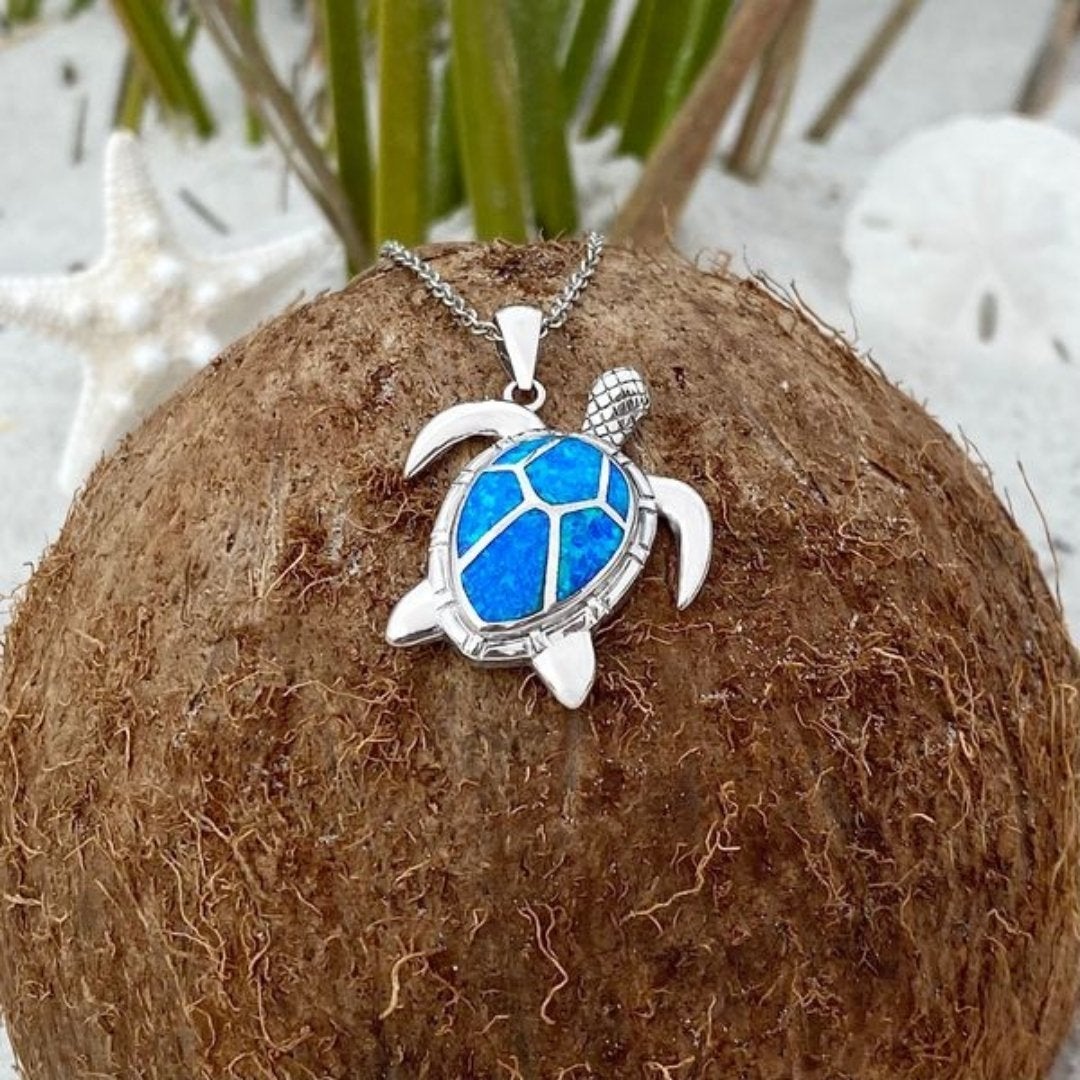 Collier Opale Bleu Tortue De Mer