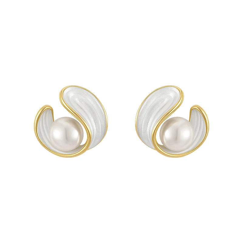 Boucles d'Oreilles de Luxe avec Opale Blanche et Perles en Or