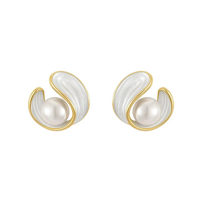 Boucles d'Oreilles de Luxe avec Opale Blanche et Perles en Or