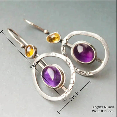 Boucles d'oreilles Boho en cristal Saturn violet en argent