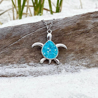 Collier Tortue de Mer en Opale Bleue et Argent