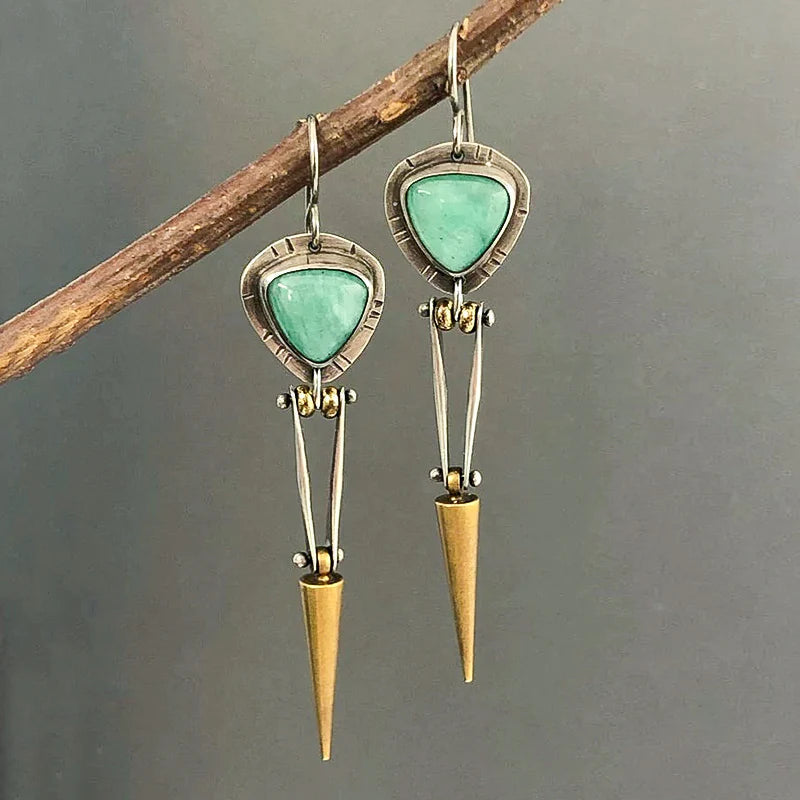 Boucles d'Oreilles Ethniques Boho en Pierre de Résine Verte