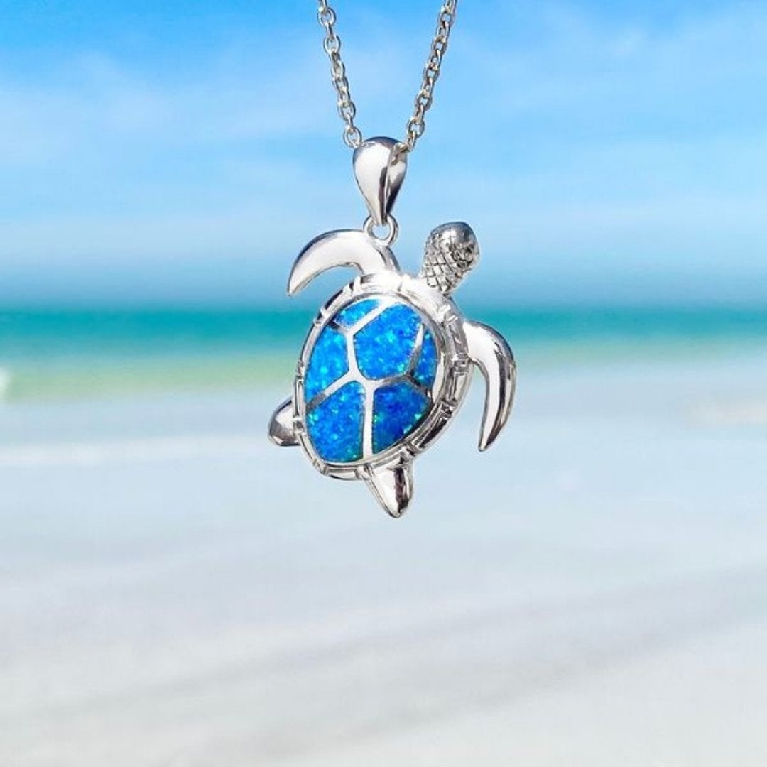 Collier Opale Bleu Tortue De Mer