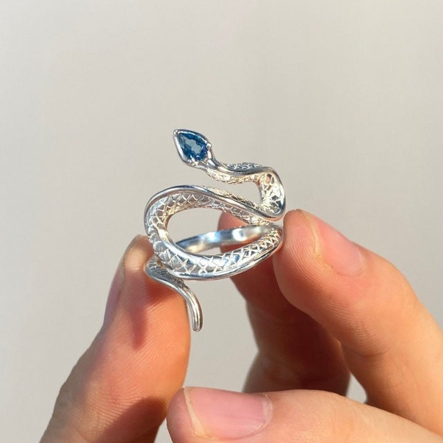 Bague Réglable Cobra avec Topaze Bleue en Argent