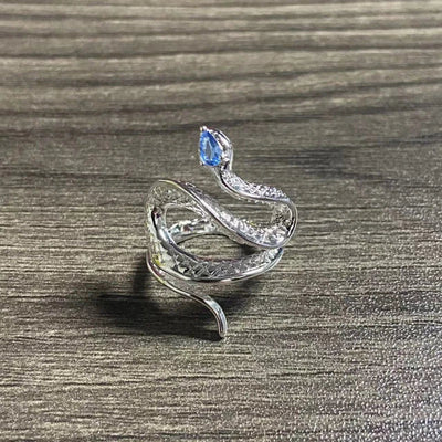 Bague Réglable Cobra avec Topaze Bleue en Argent