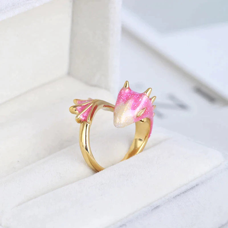 Bague Ajustable Dragon et Émail Peint à la Main