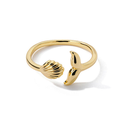 Bague Réglable Queue de Sirène avec Coquille en Or