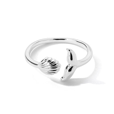 Bague Réglable Queue de Sirène avec Coquille en Or