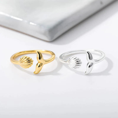 Bague Réglable Queue de Sirène avec Coquille en Or