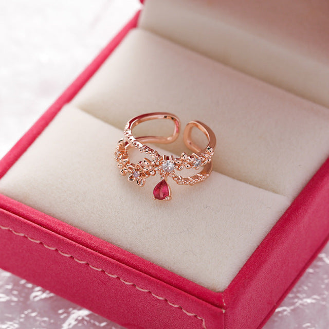 Bague Réglable en or Avec Zirconium et Rubis