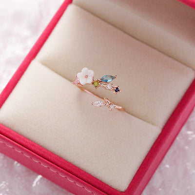 Bague Réglable Wildflower avec Pierres Précieuses en Or