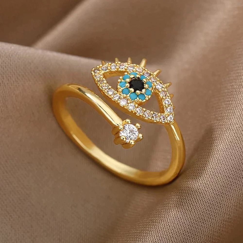 Bague Ajustable Oeil de Cristal avec Zircon en Or