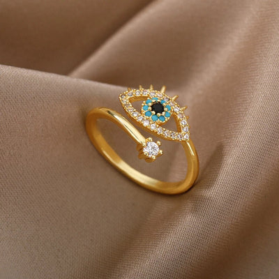 Bague Ajustable Oeil de Cristal avec Zircon en Or