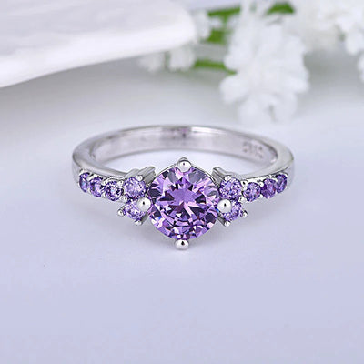 Bague de Zircon Violet en Argent