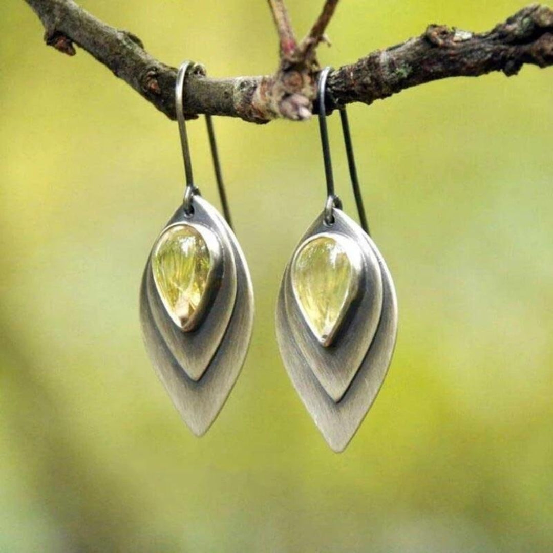 Boucles d'Oreilles Boho en Pierre Jaune en Argent