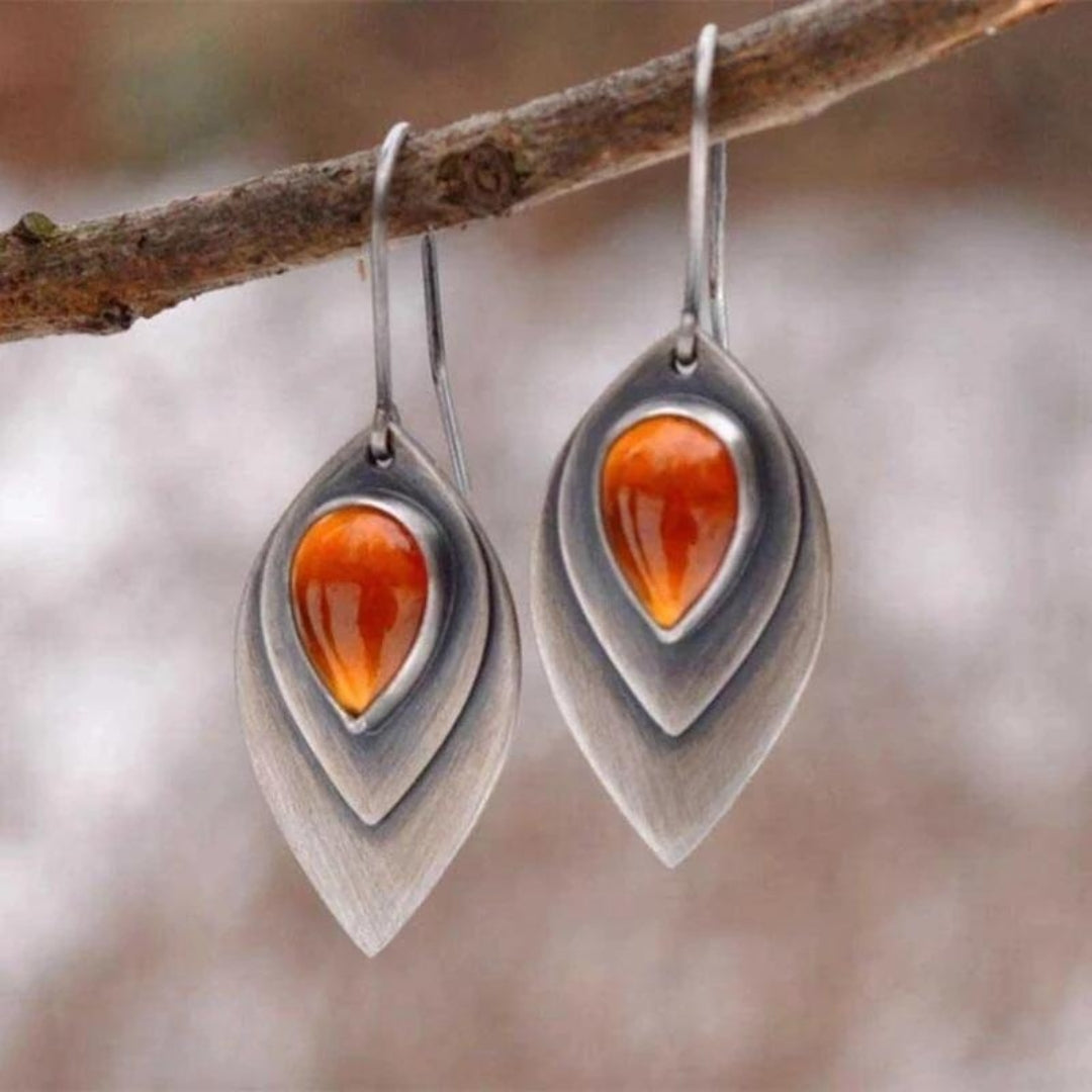 Boucles d'Oreilles Boho en Pierre Orange en Argent