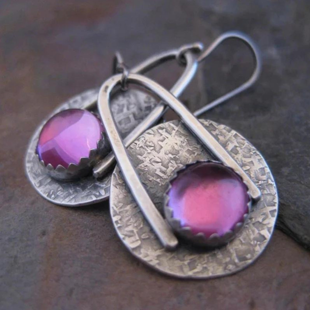 Boucles d'oreilles bohème avec pierres violettes en argent sterling