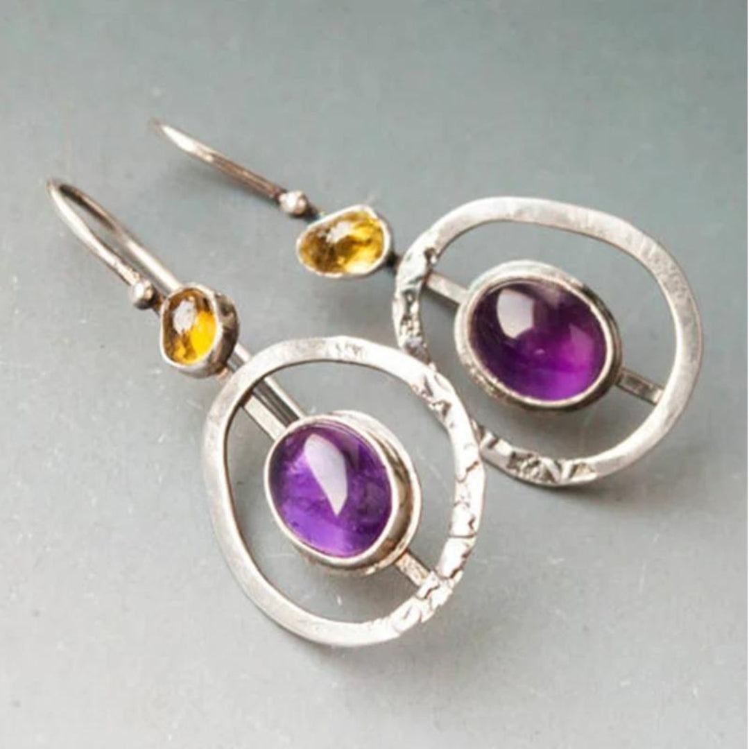 Boucles d'oreilles Boho en cristal Saturn violet en argent