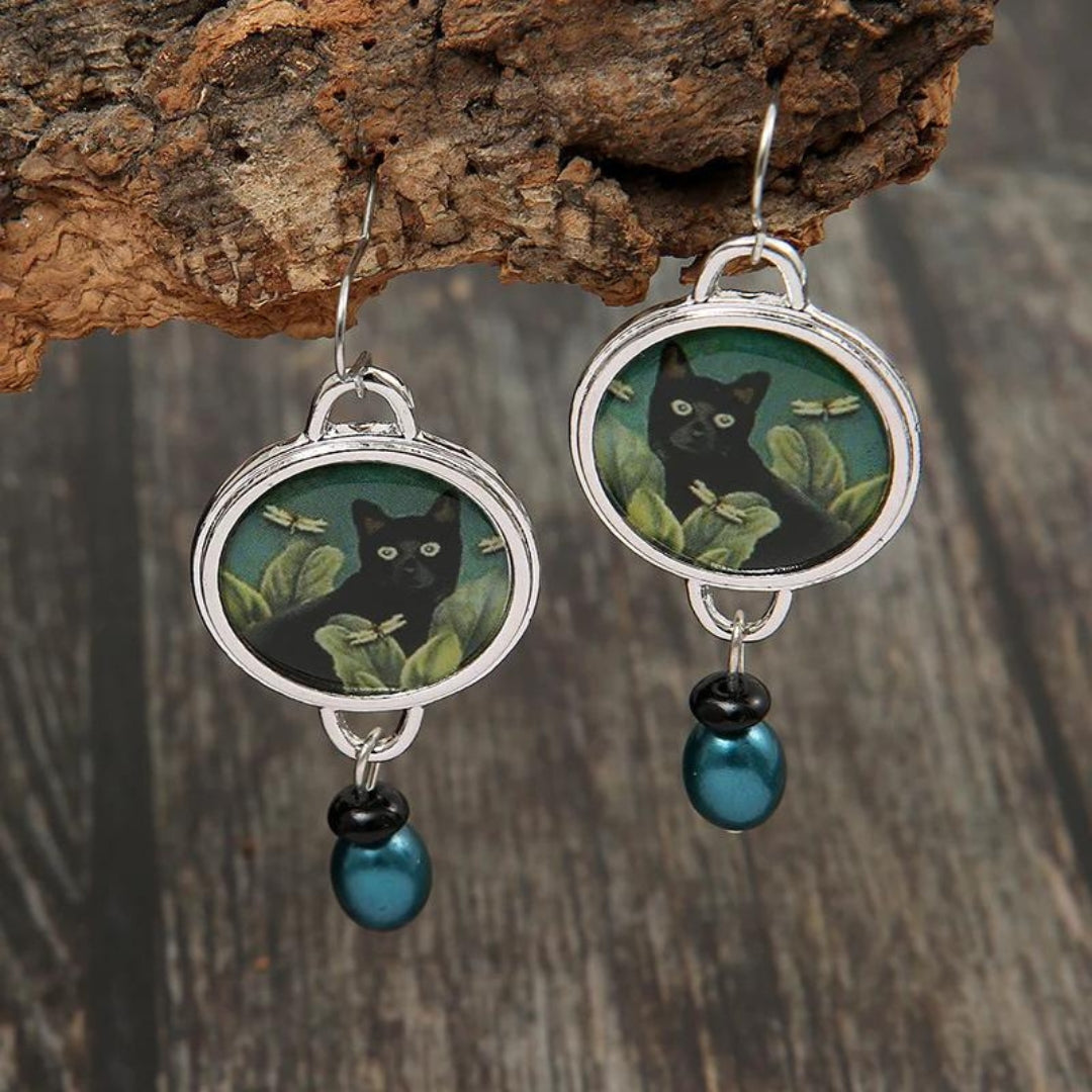 Boucles d'oreilles chat en acrylique argenté