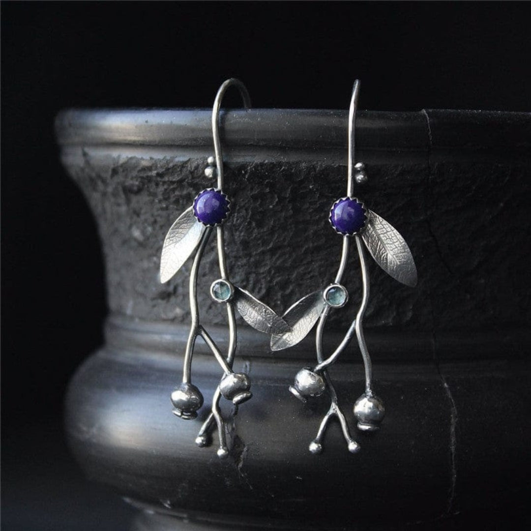 Boucles d'oreilles avec feuilles en argent sterling