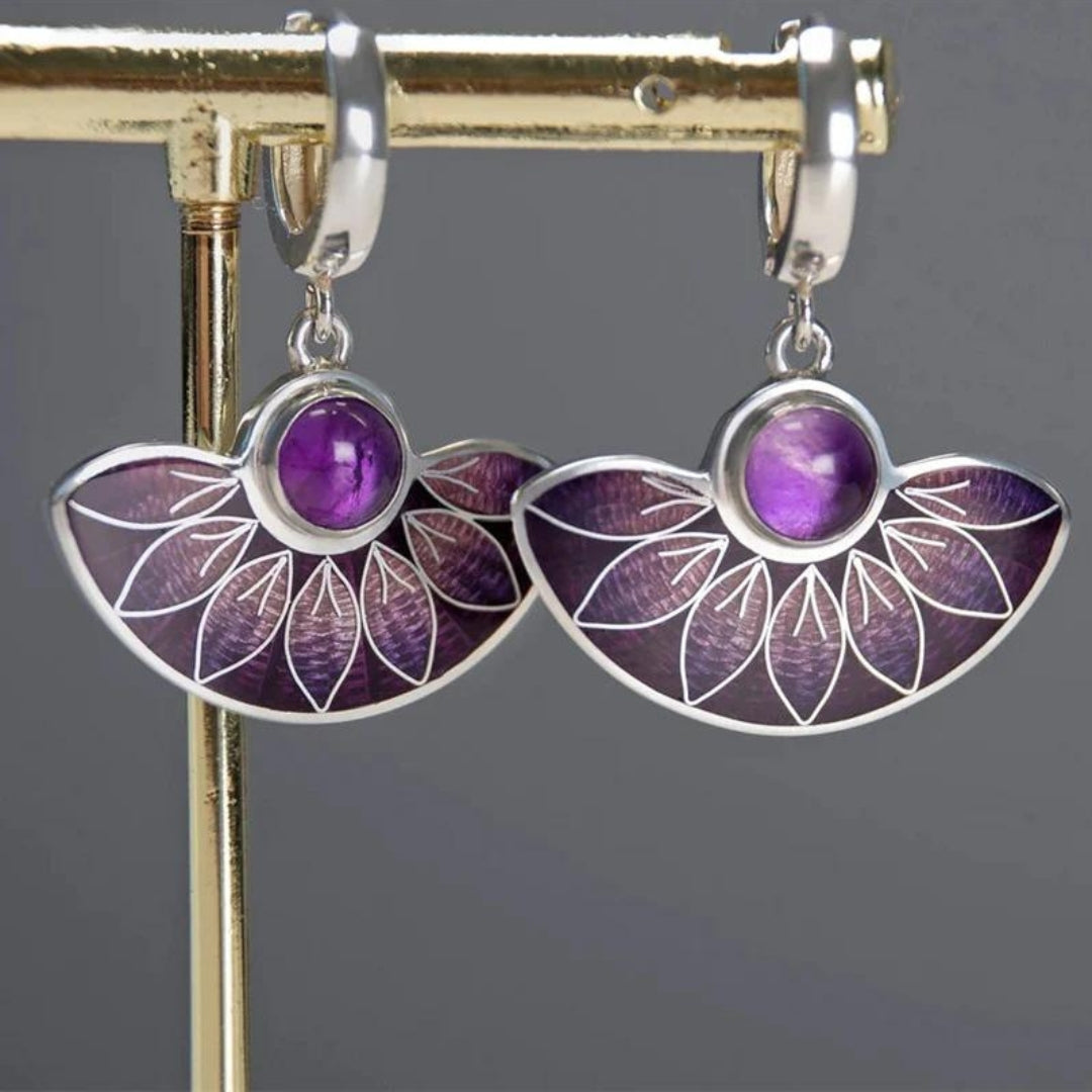 Boucles d'oreilles Mandala Boho violet en argent