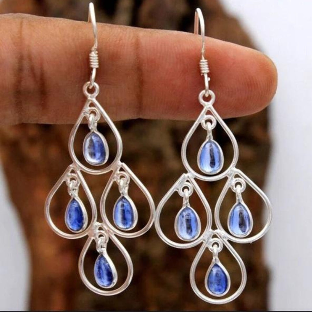 Boucles d'oreilles Boho en cristal bleu