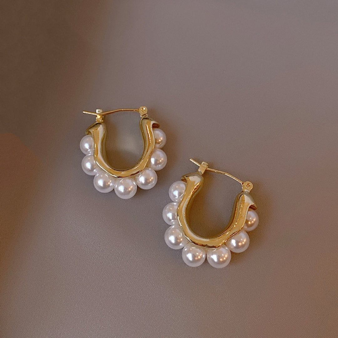 Boucles d'Oreilles en Perles Brillantes en Or