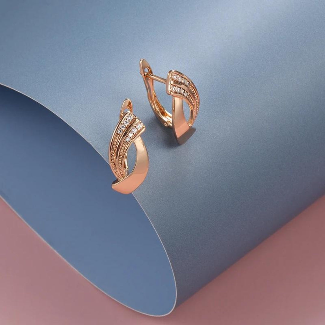 Elégantes Boucles d'oreilles avec Zirconium en Or Rose