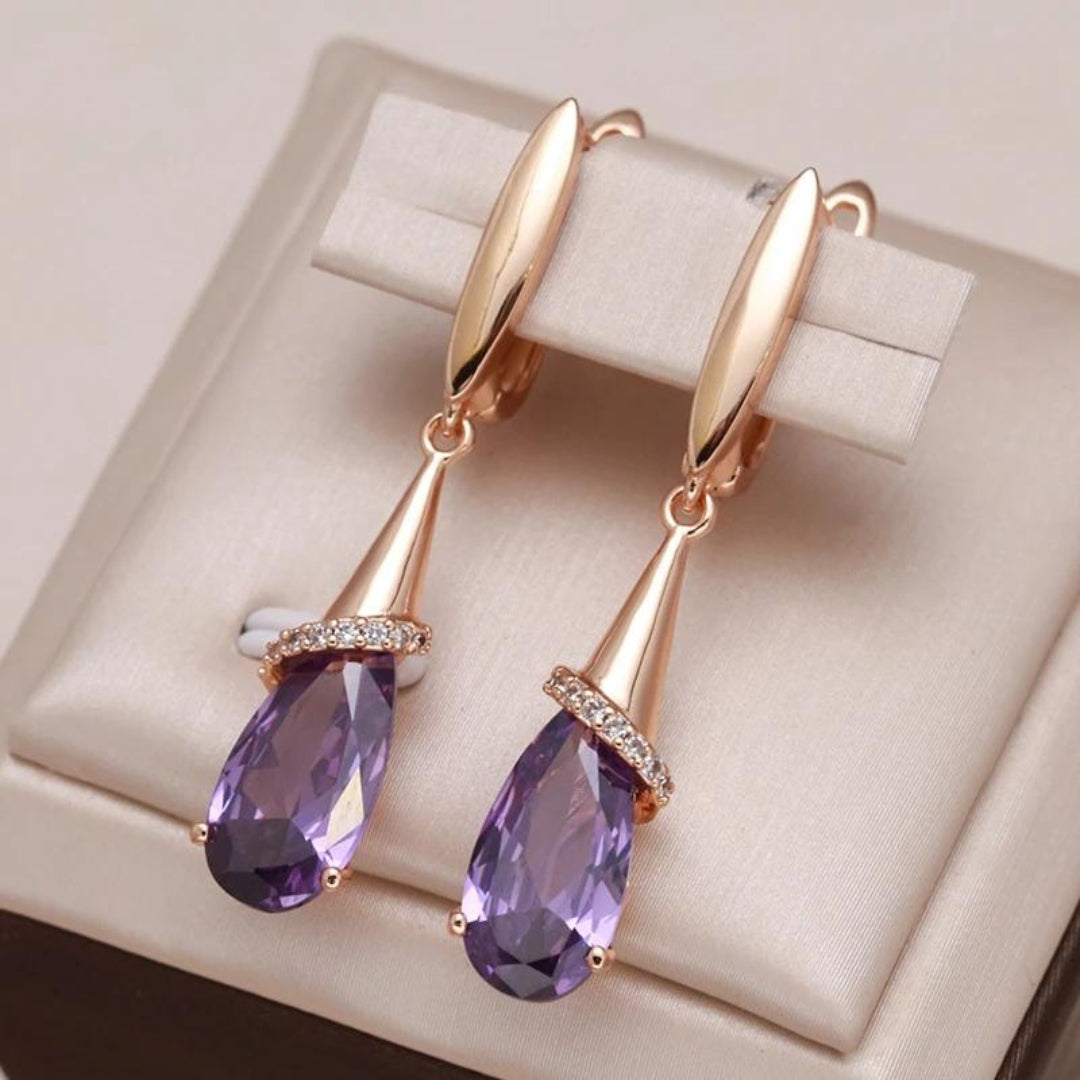 Boucles d'oreilles en zirconium lilas en or