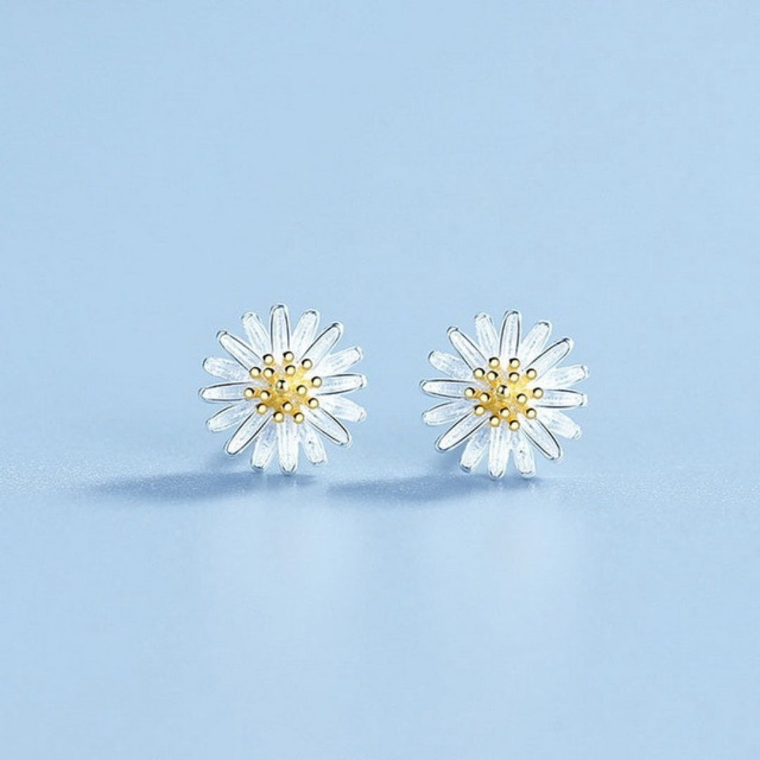 Boucles d'oreilles Marguerite en Zirconium Argenté