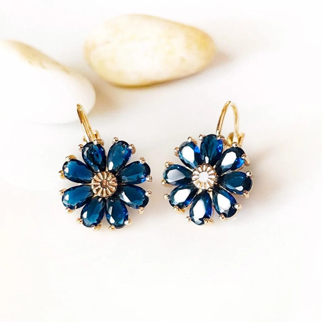 Boucles d'oreilles Marguerite en Or avec Zirconium Bleu