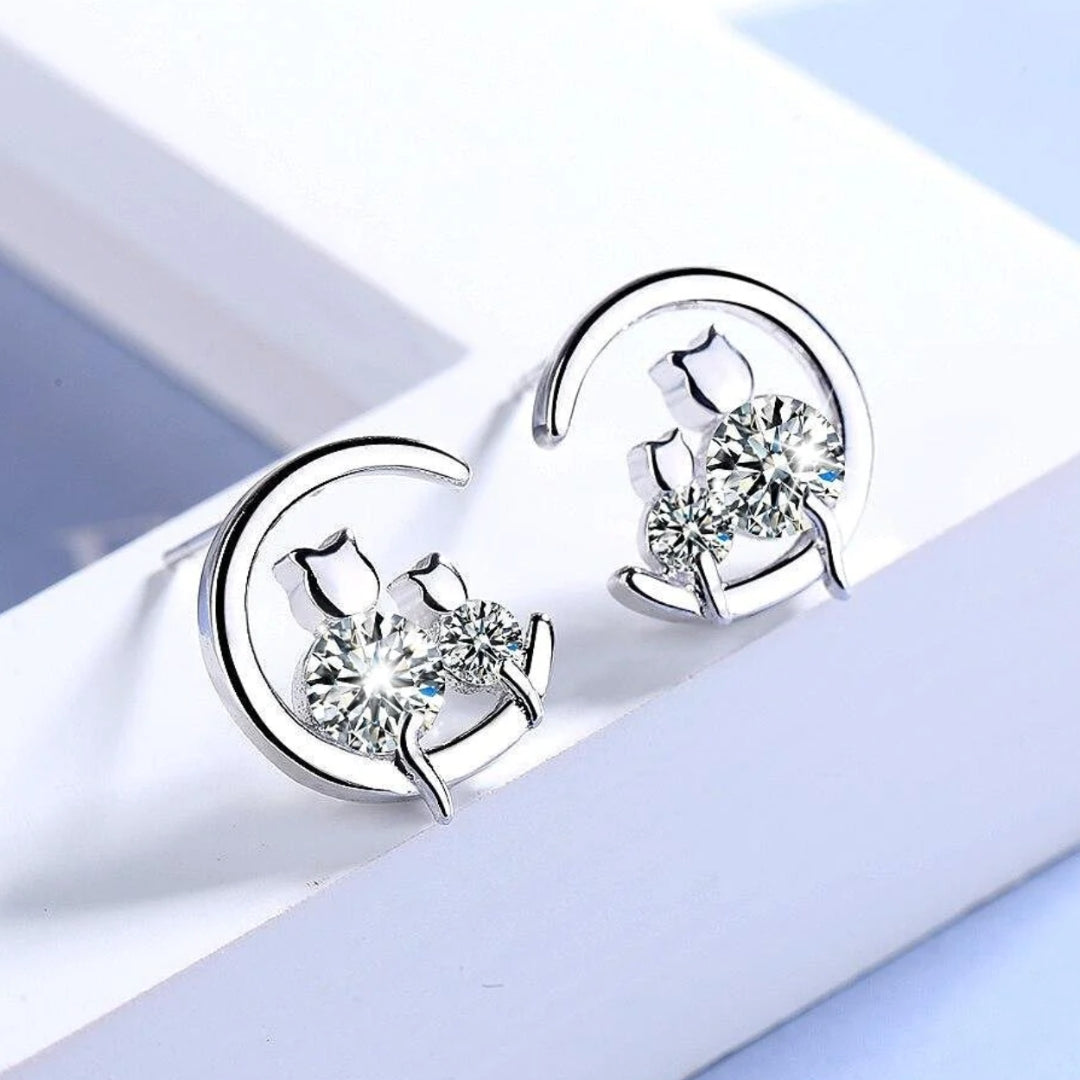 Boucles d'oreilles en Argent pour Chats avec Zirconias