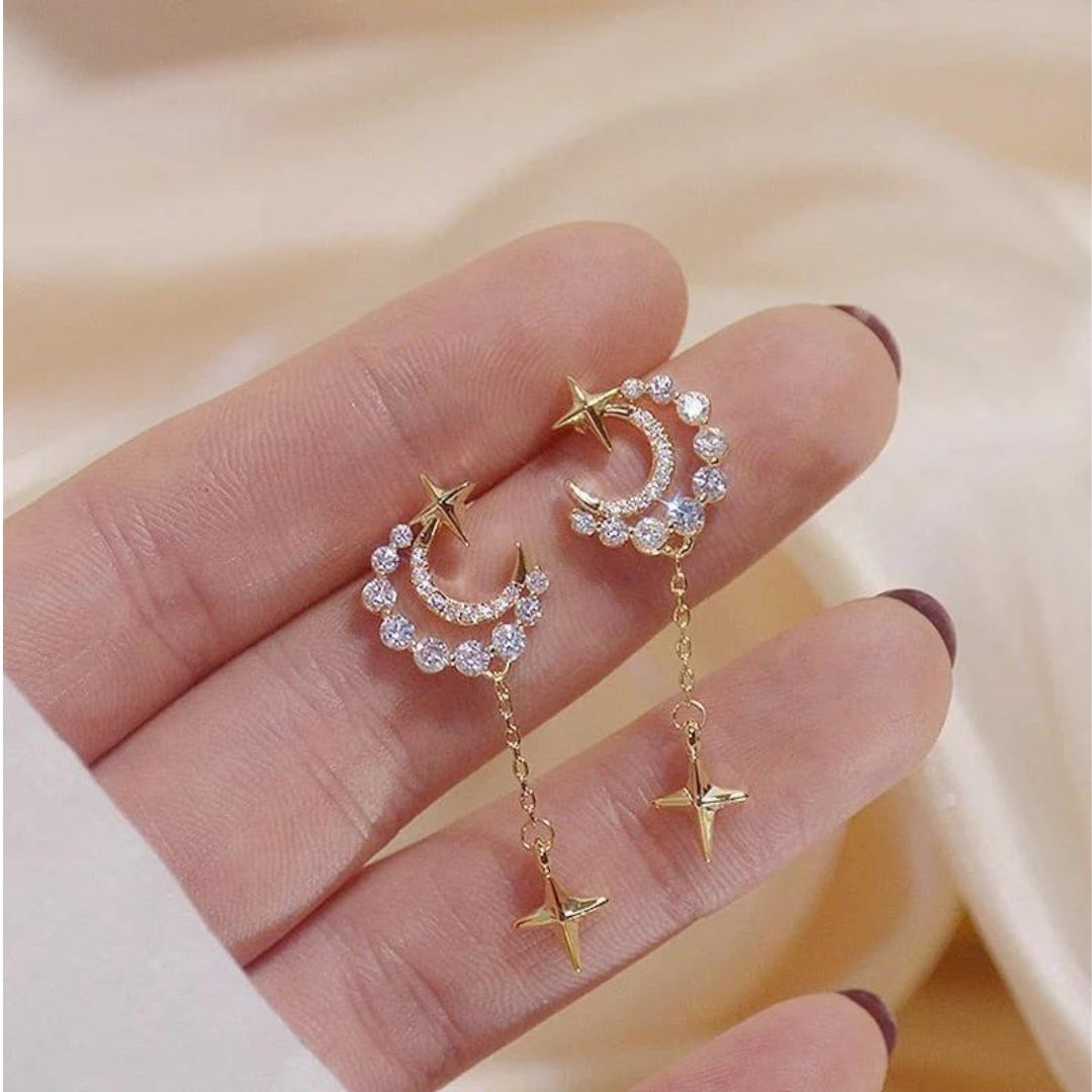 Boucles d'oreilles Lune avec Zirconia en Or