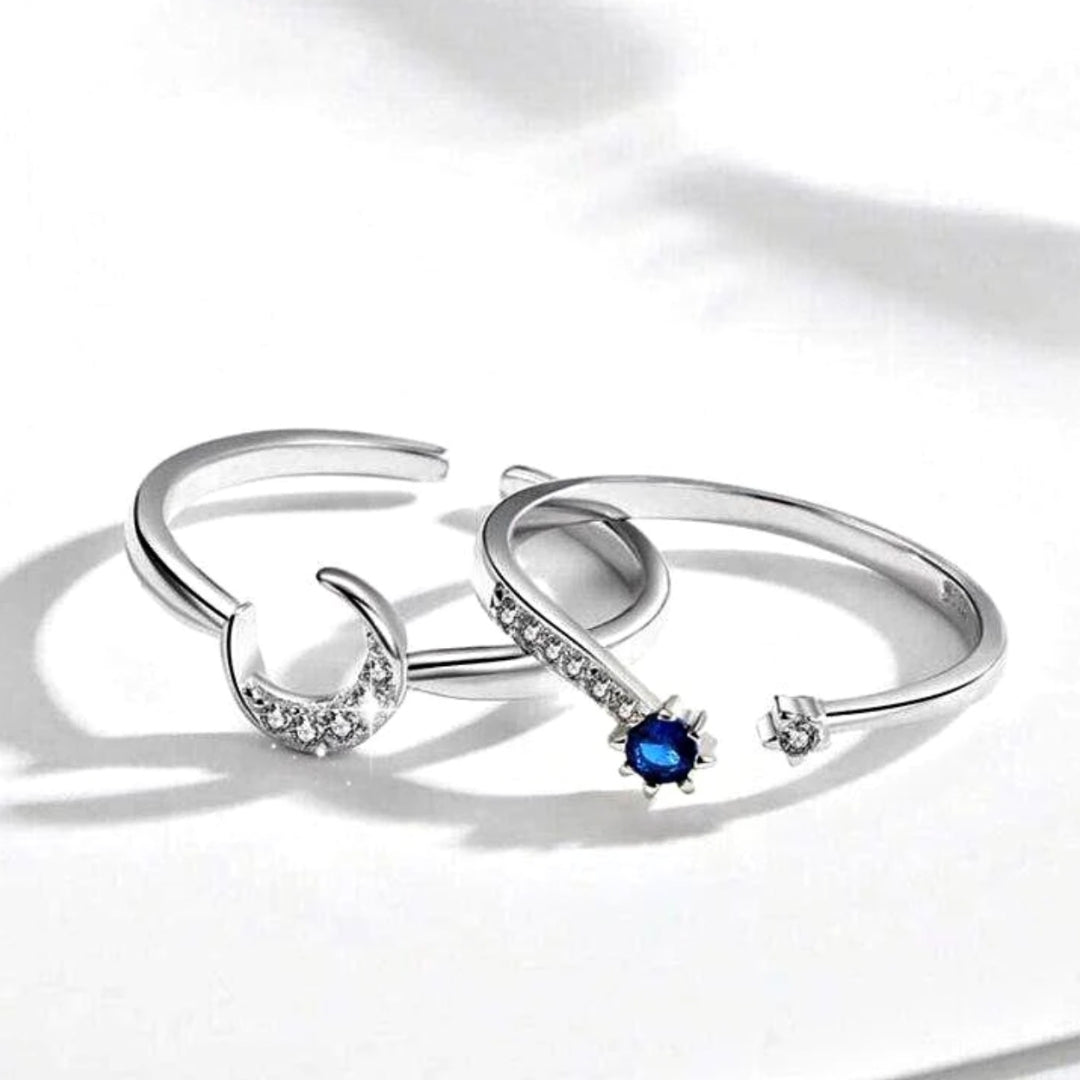 Bague Réglable en Argent avec Lune et Cristal Bleue