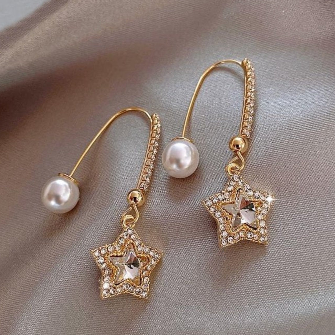 Boucles d'oreilles Étoile avec Zircons et Perles en Or