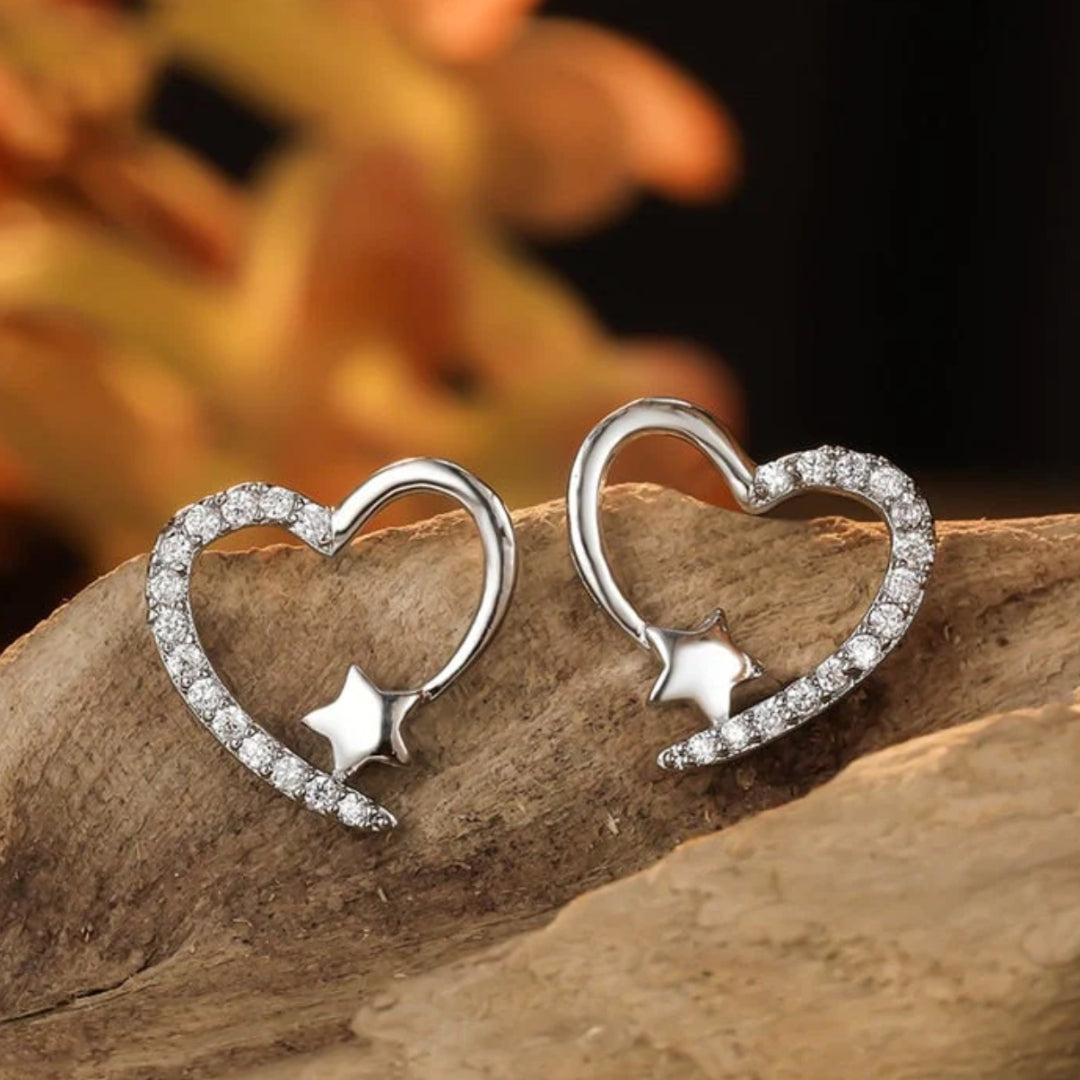 Boucles d'oreilles Coeurs et Etoiles avec Zirconia en Argent