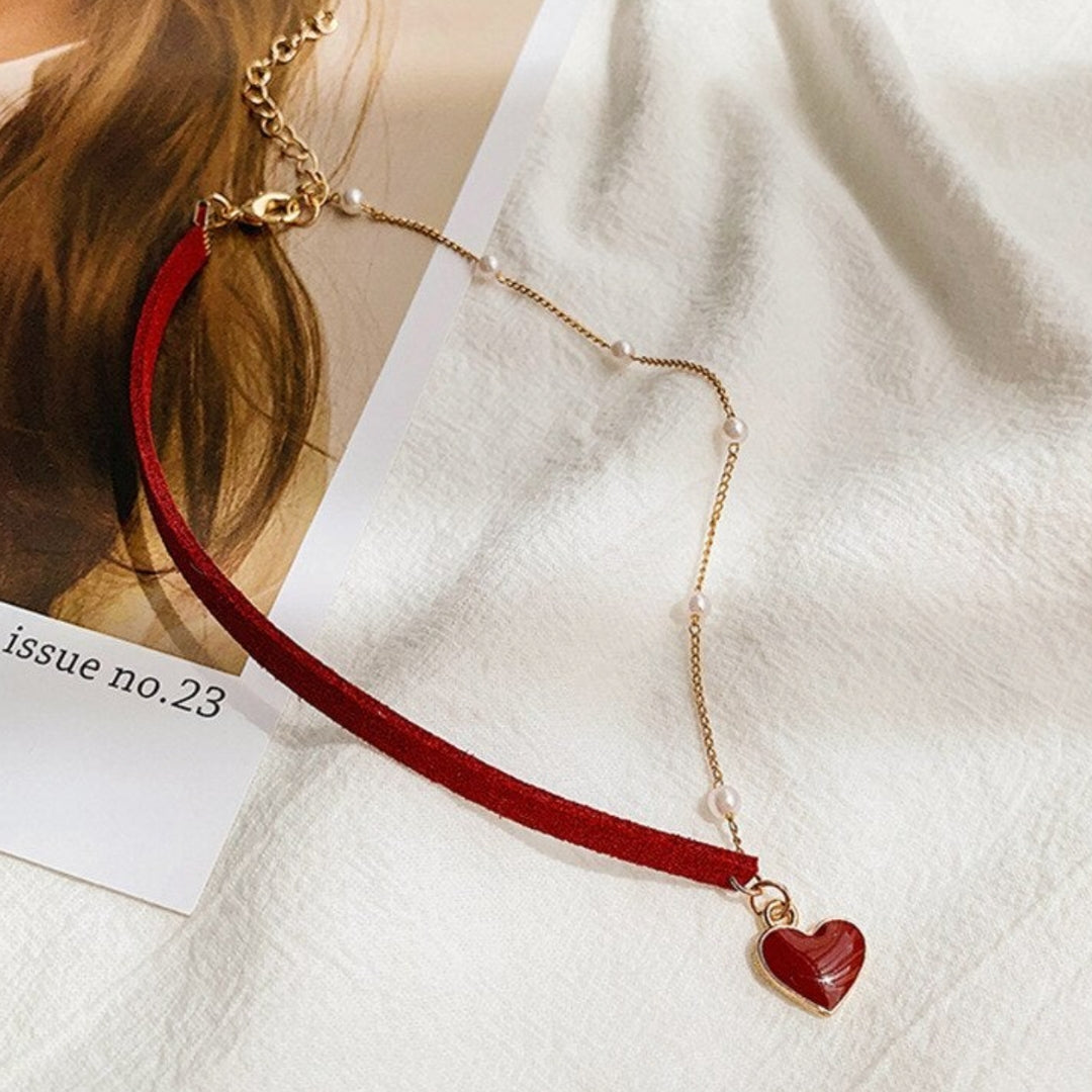 Pendentif Coeur Rouge avec Perles en Or