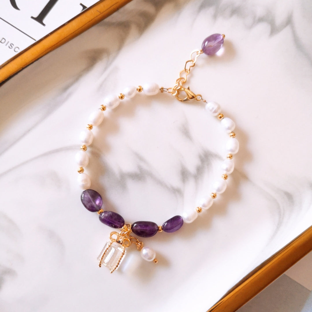 Bracelet de Perles et Pierres Violettes en Or