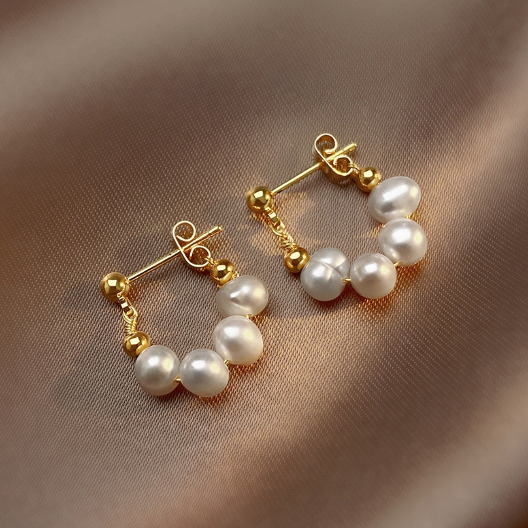 Boucles d'oreilles Triple Perle en Or