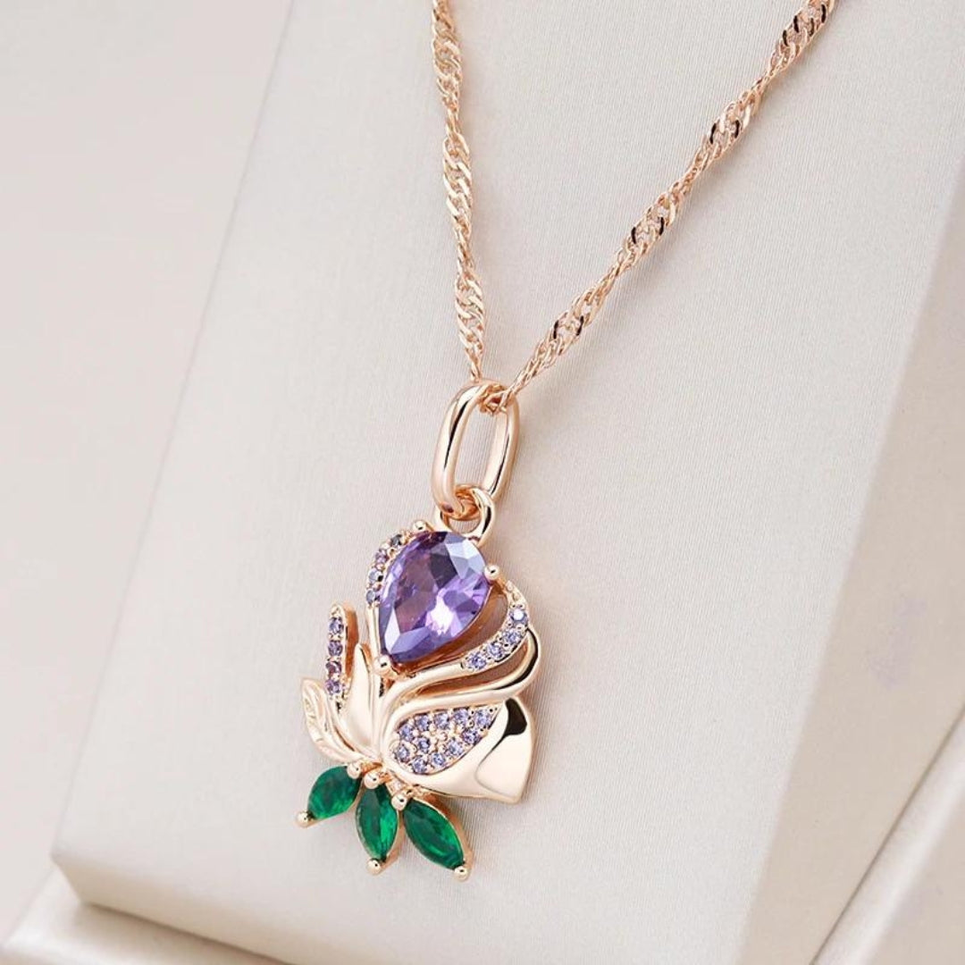 Collier de Rose en Cristal Violet et Or